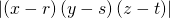 \begin{equation*} \left\vert \left( x-r\right) \left( y-s\right) \left( z-t\right) \right\vert \end{equation*}