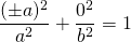 \[{(\pm a)^2 \over a^2} + {0^2 \over b^2} = 1\]